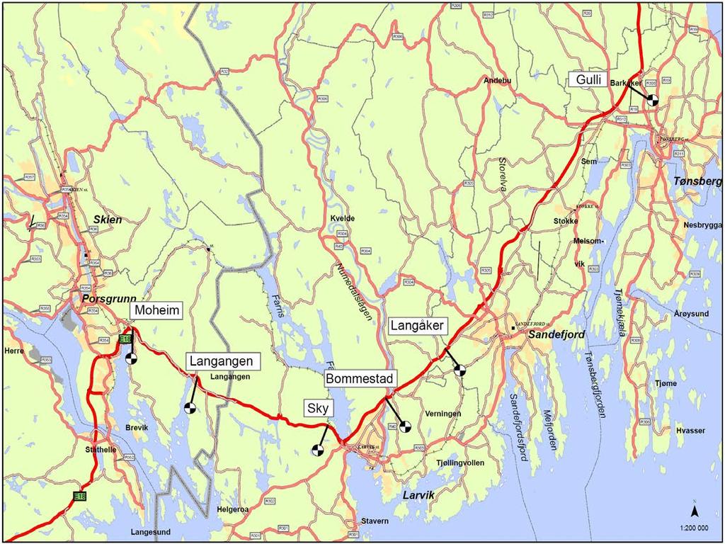 Utbygging E18 Vestfold de siste 10-12 årene Ca.