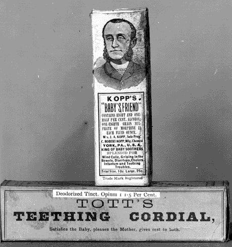 Historiskbrukavlegemidler til barn Wonder drugfor colic, diarrhea, cholera & teething difficulties containedalcohol (8.