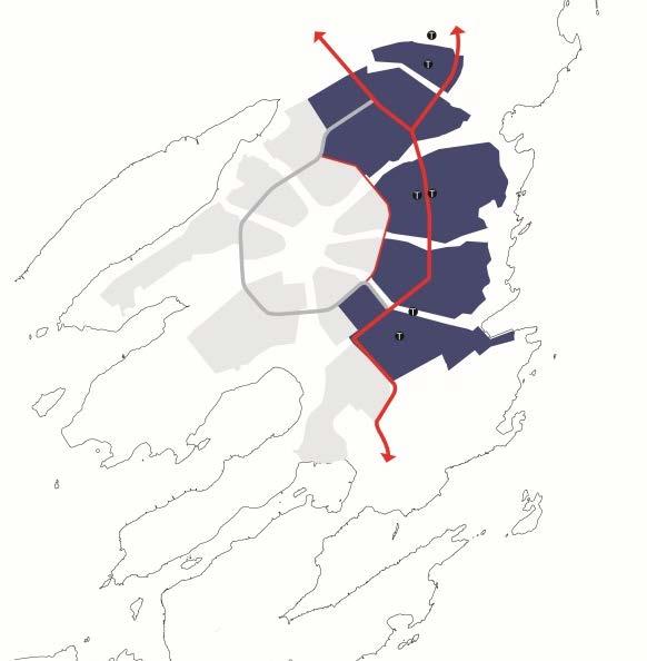 2.2.1 Ett Frnebu - tre mråder Nye Frnebu vil ikke bare være by, Frnebulandet vil frtsatt være en beskrivende betegnelse fr deler av Frnebu.