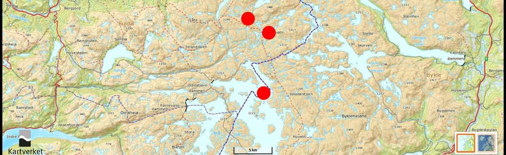 Fisk i fjellet 1. Dårlegare fiske i Blåsjø, Gravetjønn og Krossvatn. 2. Kanadisk bekkerøye som framand art er innført. 1. Jevnleg prøvefiske og pålegg som følgje av det.