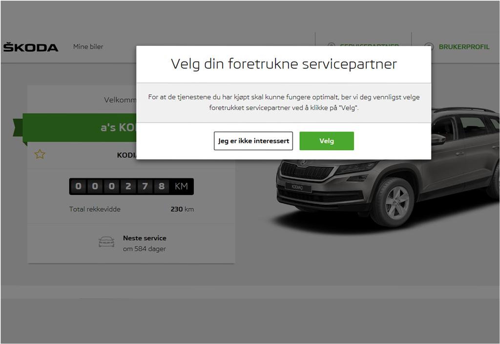 Connect Portal sforløp Trinn for trinn Hvis du er en ny bruker, vil du bli bedt om å velge din foretrukne servicepartner.