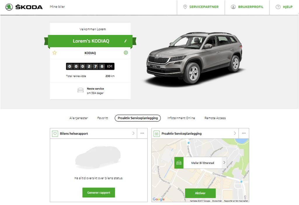 Connect Portal Proactiv Serviceplanlegging Tjenesten «Proaktiv Serviceplanlegging» lar bilen din informere din foretrukneservicepartner om den kommende serviceterminen.