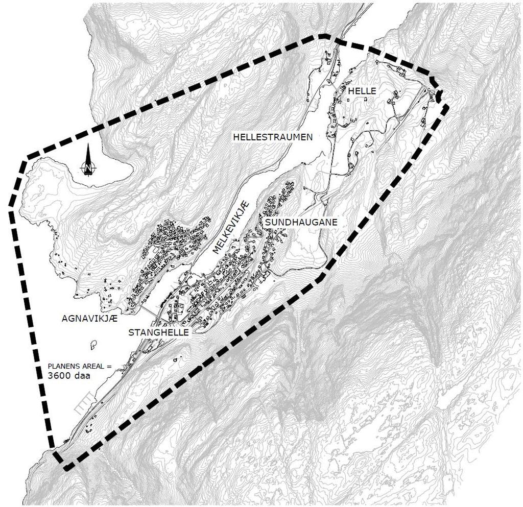 Figur 1; Planområde for ny områdeplan på Stanghelle Det er fleire område som ikkje vil bli direkte berørt av det statlege planarbeidet, men det vil vere viktig å sørgja for god tilgjenge for alle
