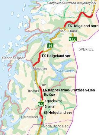 E6 Helgeland - oversikt E6 Helgeland E6 Helgeland nord - utviklingskontrakt Korgen-Bolna 62 km 2015-2019 (drift 2030) 2 mrd.