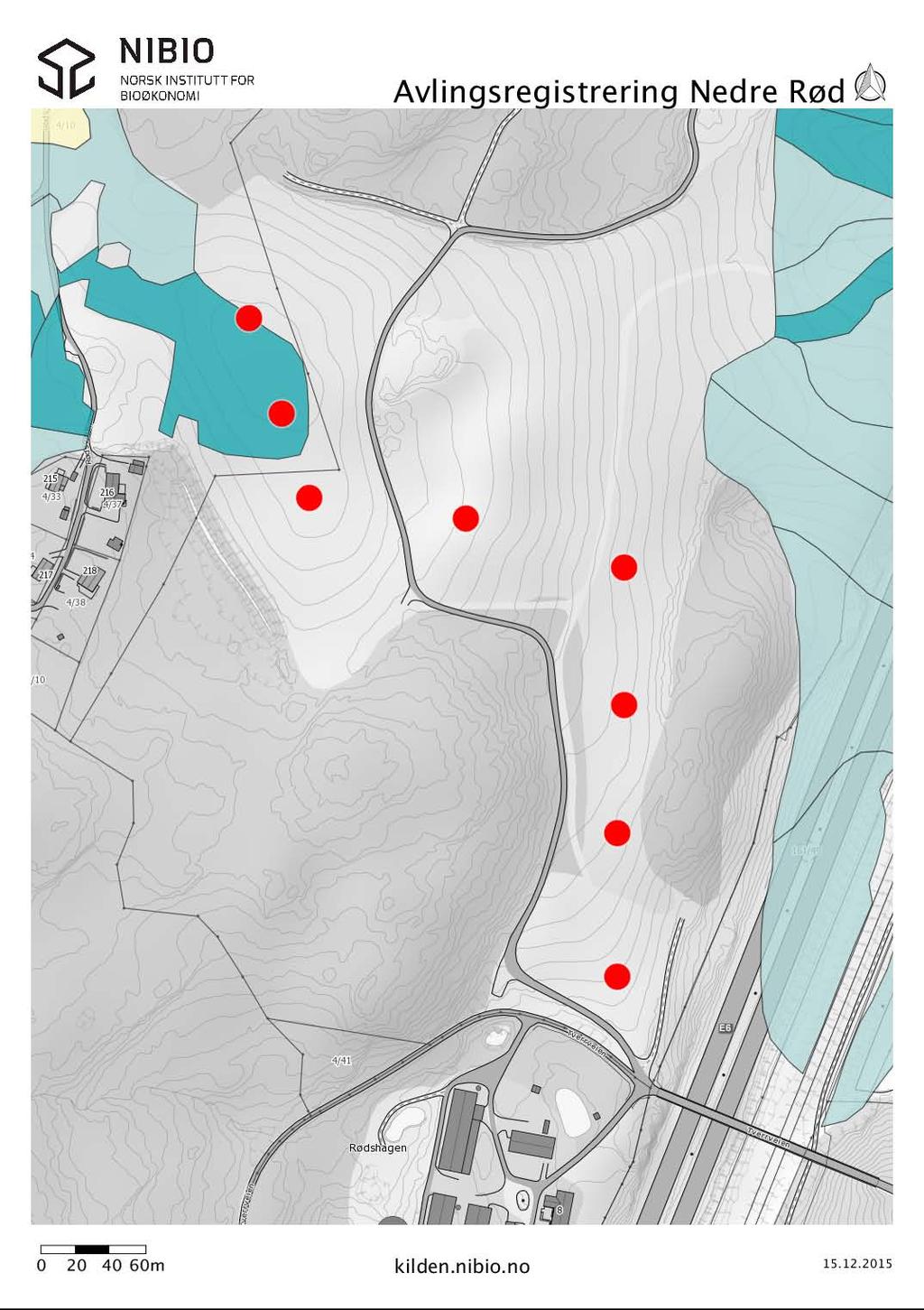 Ruter for avlingsregistrering på område med oppfylt