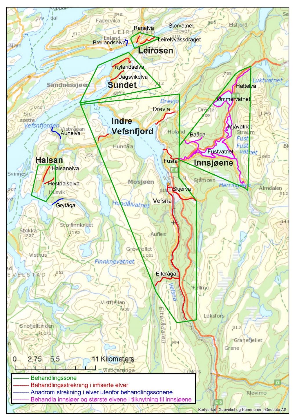 2 Områdebeskrivelse Vefsna ligger i Nordland fylke og renner ut i sjøen innerst i Vefsnfjorden (66 N, 13 Ø).