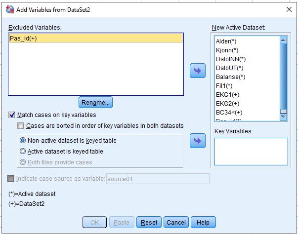 KOBLE SAMMEN TO DATAFILER - LEGGE TIL VARIABLER Data > Merge Files > Add Variables.