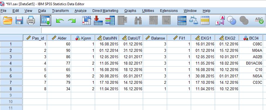 Active dataset is keyed table: her vil det