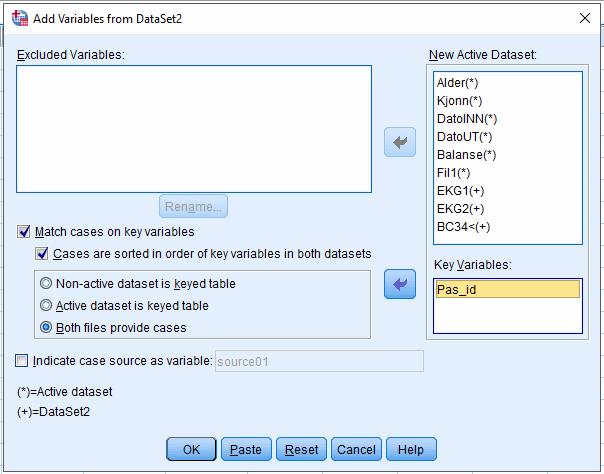 KOBLE SAMMEN TO DATAFILER - LEGGE TIL VARIABLER Match cases on