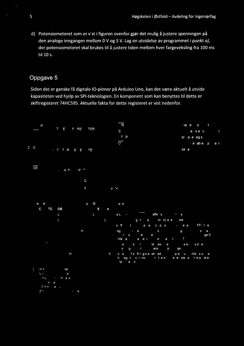 Høgskolen i østfold Avdeling for ingeniørfag d) Potensiometeret som er vist i figuren ovenfor gjør det mulig å justere spenningen på den analoge inngangen mellom 0 V og 5 V.
