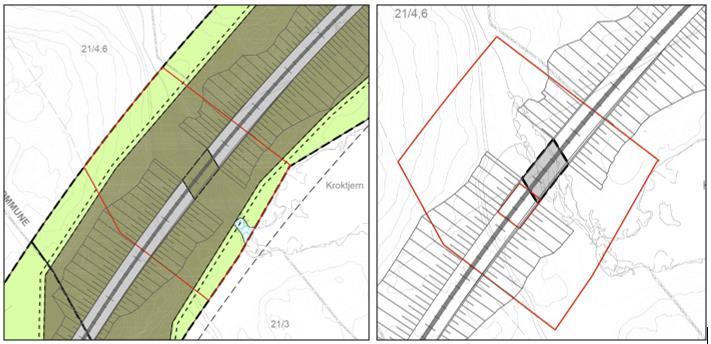 Figur 3 Utsnitt fra gjeldende plankart for vertikalnivå 2, på terreng til venstre og for vertikalnivå 3, over