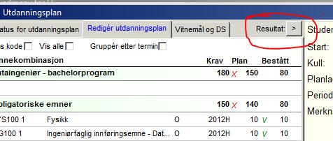 obligatoriske emner i plan, må dette fikses. Knappen «kontroller utdanningsplan» forteller deg i så fall hva som mangler.