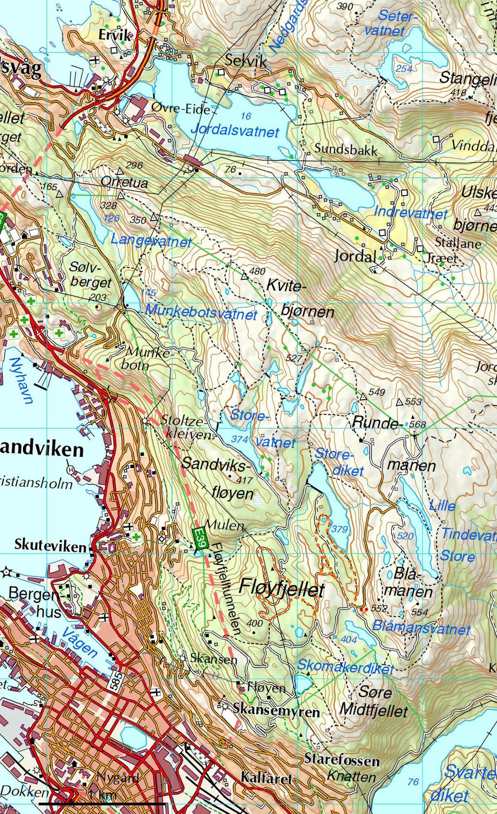 Øvelse: kompasskurs Kart: Turkart for Bergen 1:25000 Finn kompasskurs fra første UTM koordinat til andre UTM koordinat: 1. 2. 3. 4.