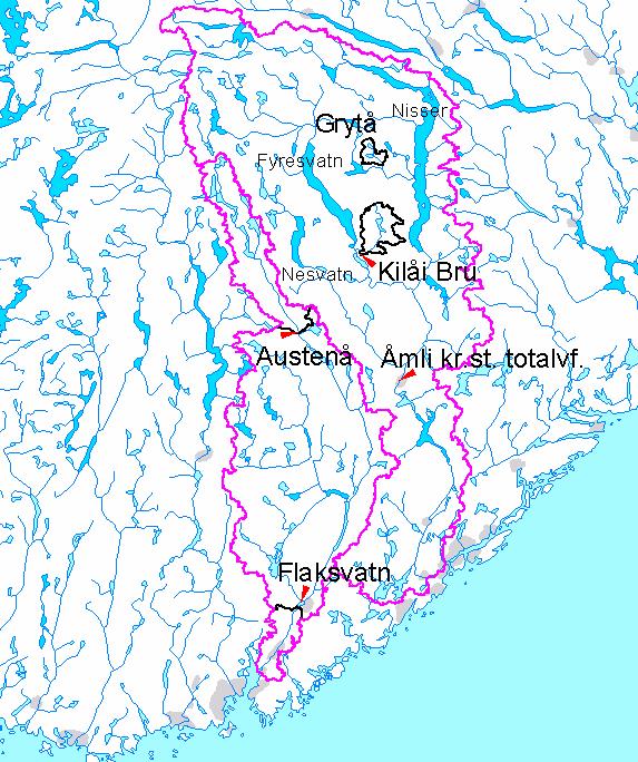 2.3.1 Tovdals- og Arendalsvassdraget Nord i Tovdals- og Arendalsvassdraget er det få nedbørstasjoner.