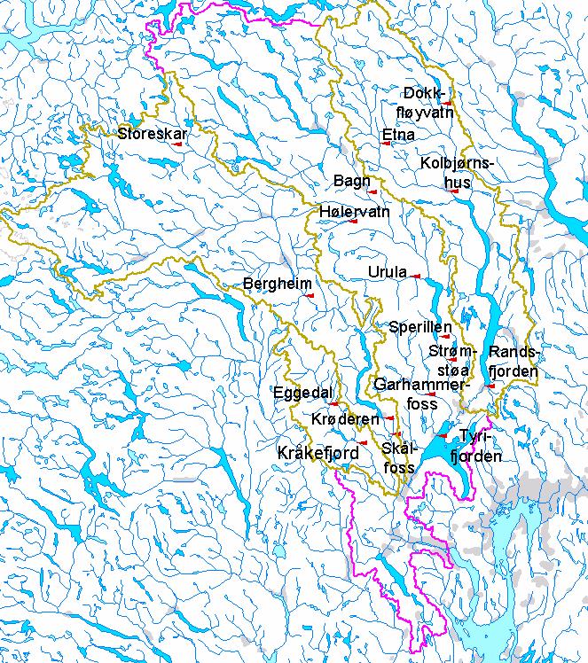 2.3.4 Drammensvassdraget Figur 18. Oversiktskart over Drammensvassdraget, målestasjoner er angitt på kartet til høyre. 2.3.4.1 Hallingdalsvassdraget/Krøderen I Hallingdalsvassdraget kulminerte flommen ved målestasjonen 12.