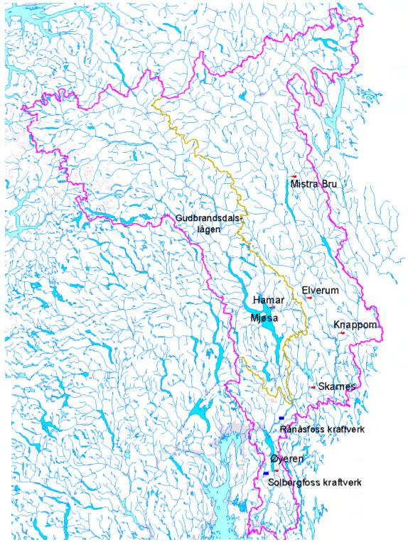 2.3.5 Glommavassdraget Vorma Figur 21. Oversiktskart Glommavassdraget. I Glomma nord for Vorma kulminerte vannføringen i løpet av 3. 5. mai.