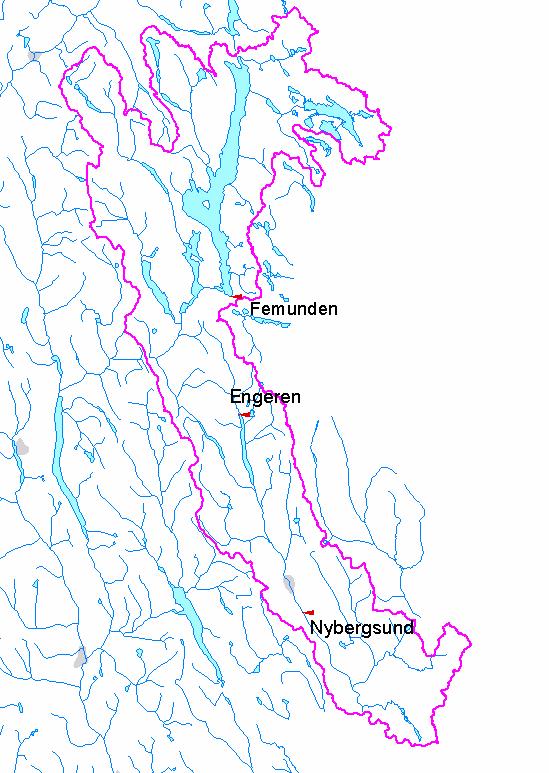 2.3.6 Trysilvassdraget Figur 23. Oversiktskart Trysilvassdraget. Regn og snøsmelting førte og til økende vannføring i Trysilvassdraget i starten av mai.