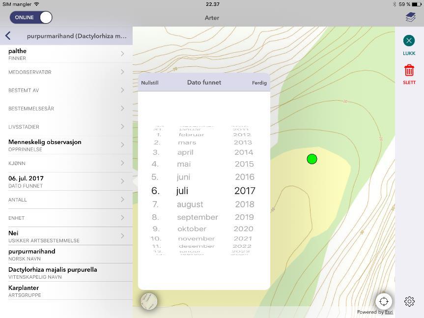 Du kan bruke de øvrige feltene til å beskrive observasjonen mer detaljert, eller kreditere f.eks. en medobservatør. Feltene i artsregistreringen er som regel tekstfelt eller kodelister.