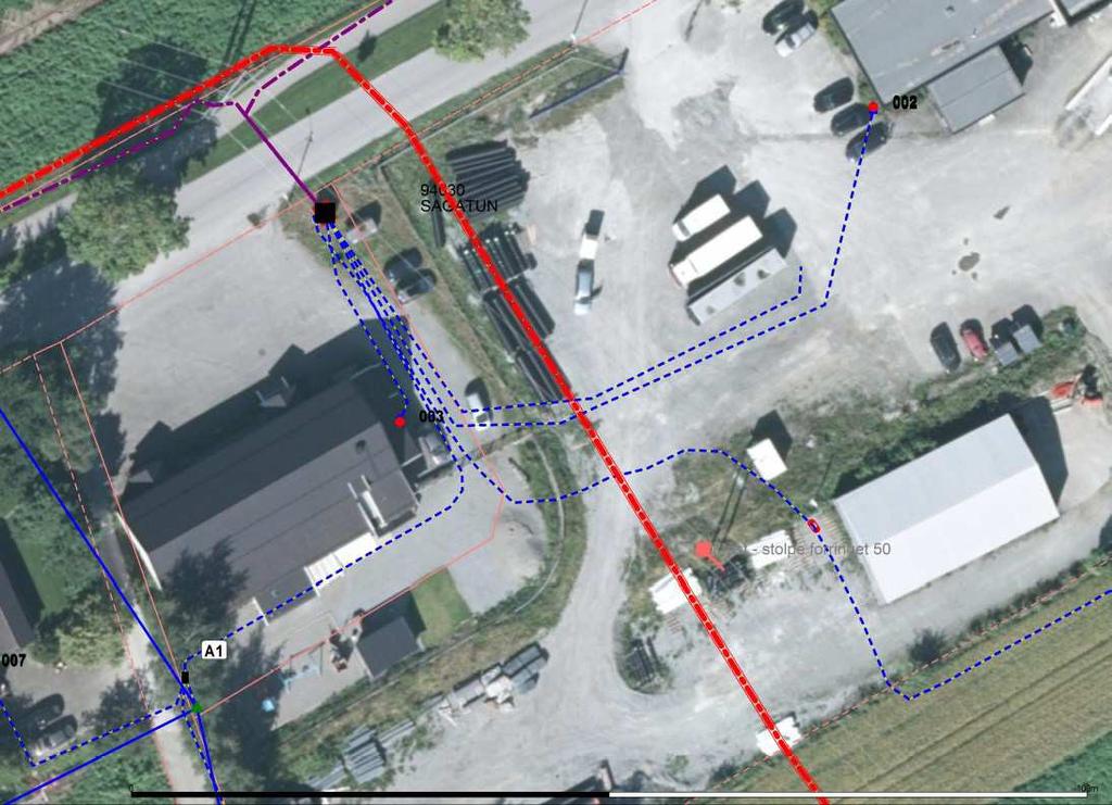 Ved passering av Sagatun barnehage på Haraldreina er kabelgrøften plassert ca. 5 m utenfor gjerdet rundt barnehagen.