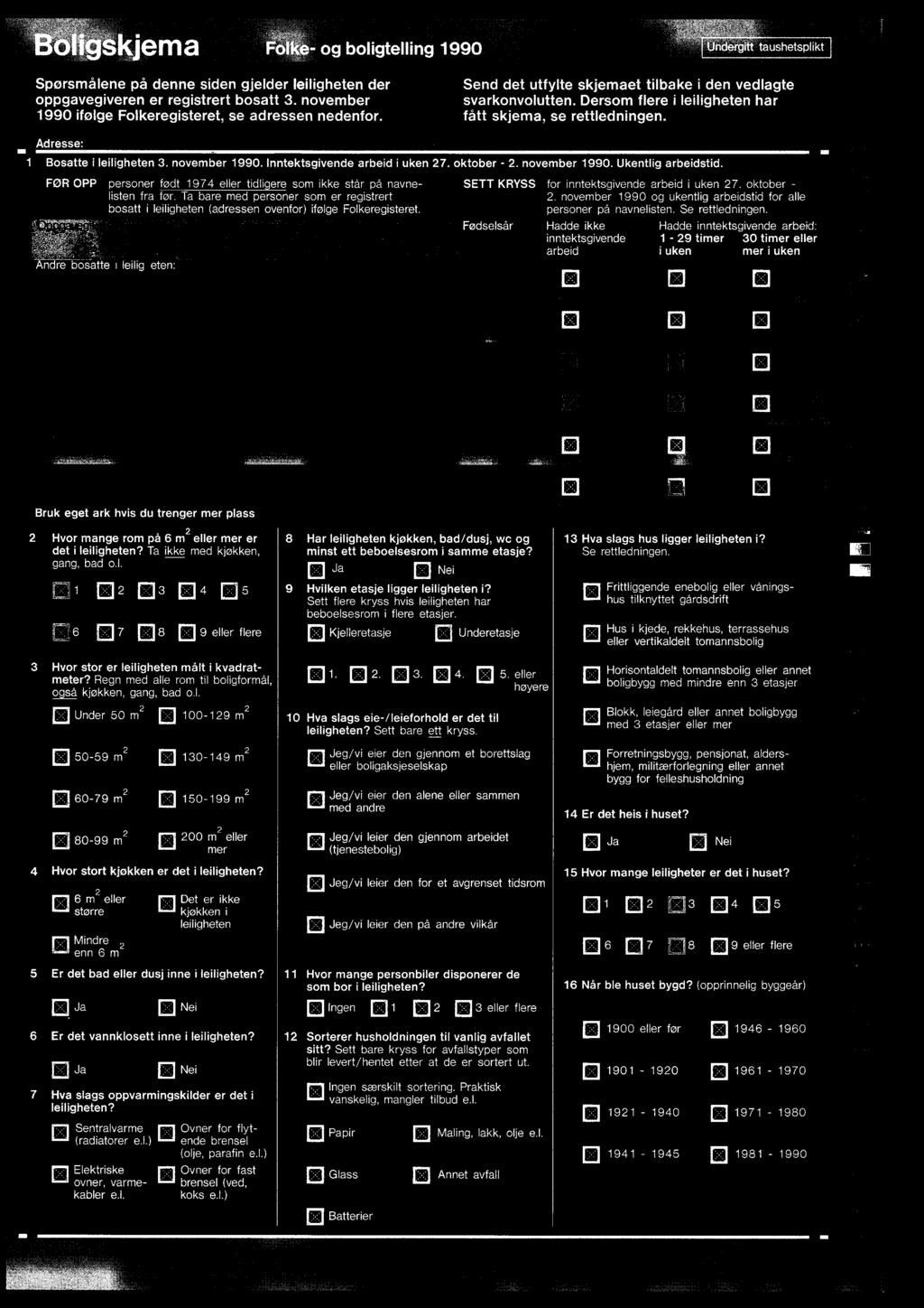 november 1990 og ukentlig arbeidstid for alle personer på navnelisten. Se rettledningen.