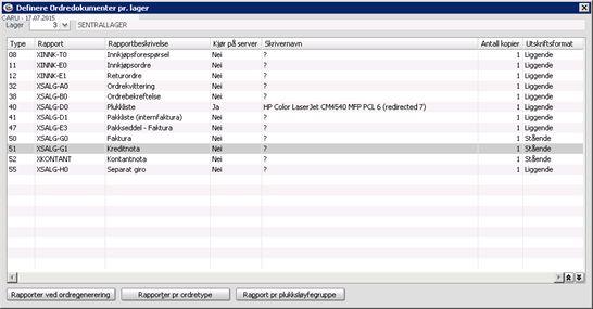 2.6 Definere ordredokumenter pr lager Meny: ehandel>grunndata>ordredokumenter>definere ordredokumenter pr lager For alle aktuelle lager som utleverer varer må det defineres (være definert)