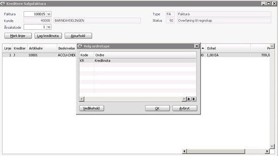 6. KREDITERE SALGSFAKTURA Meny: ehandel>salg>registrere>kreditere salgsfaktura For å kreditere en faktura er det enklest å benytte denne funksjonen.