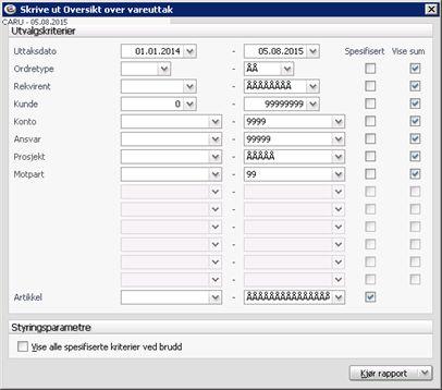 7.3 Oversikt over vareuttak Rapporten viser hva som er fakturert i et tidsrom.