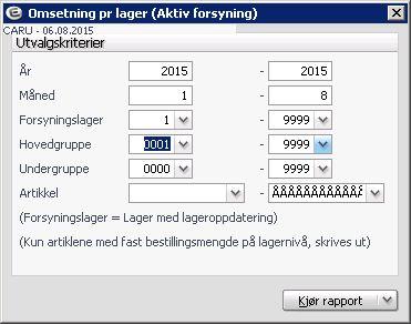 7.7 Omsetning pr lager (Aktiv forsyning) Rapporten er interessant for sykehus og lister ut hvor mye som er kjøpt av det enkelte lager