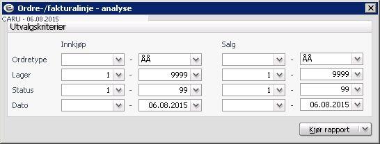 7.8 Fakturalinjeanalyse Rapporten gir en oversikt over antall ordrelinjer innkjøp og antall fakturalinjer salg.