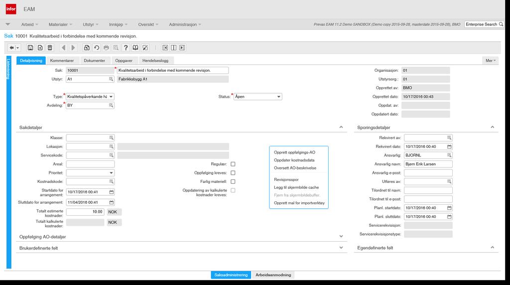 Case Management Infor EAM Produktnyheter 11.