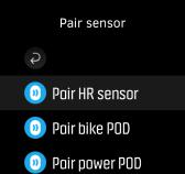 3.24. Pare POD-er og sensorer Par klokken din med Bluetooth Smart POD-er og sensorer for å innhente tilleggsinformasjon, slik som sykkeleffekt når du foretar et treningsopptak.