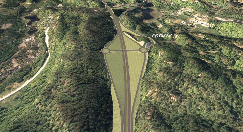 Figur 1-21: Kryss Røyskår sett mot vest Kryss Skoland Vestre kryss for rød linje ligger nord for bygda Skoland, vest for elva Møska og er utformet som et kløverbladkryss (de andre