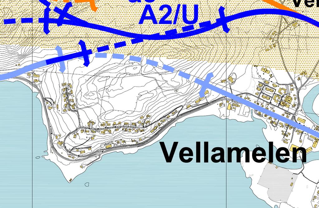 Tunnel 9 Tunnel 8 Figur 19: De 2 tunnelalternativene ved Fosnes i Vellamelen. Svakhetssoner i grått. Målestokk 1: 8 000. 3.