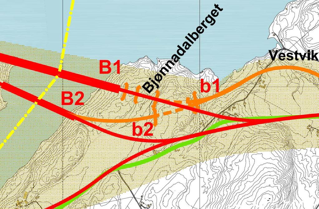 3 BESKRIVELSE AV TUNNELALTERNATIV Det enkelte tunnelalternativ er ut fra en ingeniørgeologisk vurdering inndelt i dårlig, middels og god grad av gjennomførbarhet.