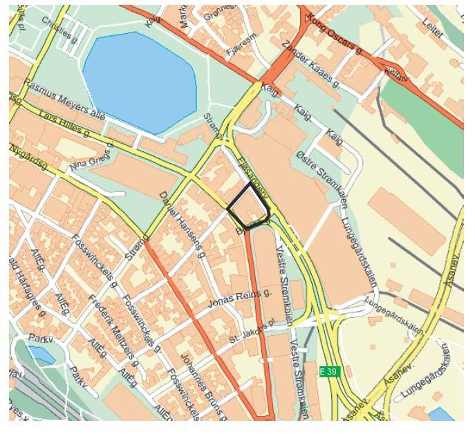 6. BESKRIVELSE AV PLANOMRÅDET (DAGENS SITUASJON) 6.1. BELIGGENHET Planområdet er Gnr 164, bnr 1275 m. fl, som har adresse Vestre Strømkaien 5, på Nedre Nygård, Bergenhus bydel i Bergen kommune.