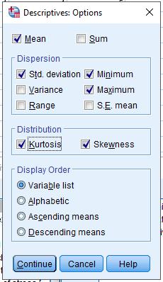 KONTINUERLIGE VARIABLE Descriptives: Options Mange av de