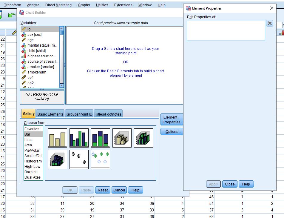 TEGNE GRAFER I SPSS Graphs > Chart Builder Du velger