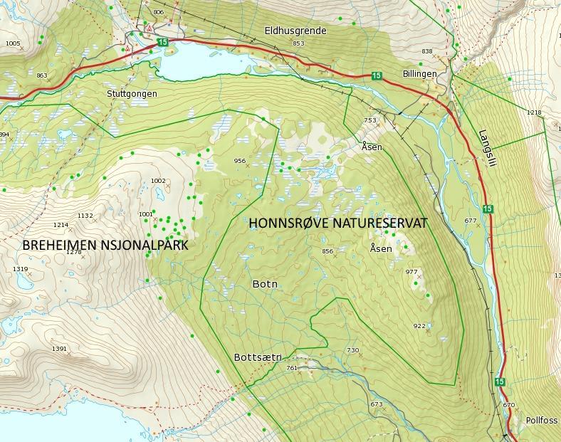 Vurdering Kart over Honnsrøve naturreservat.