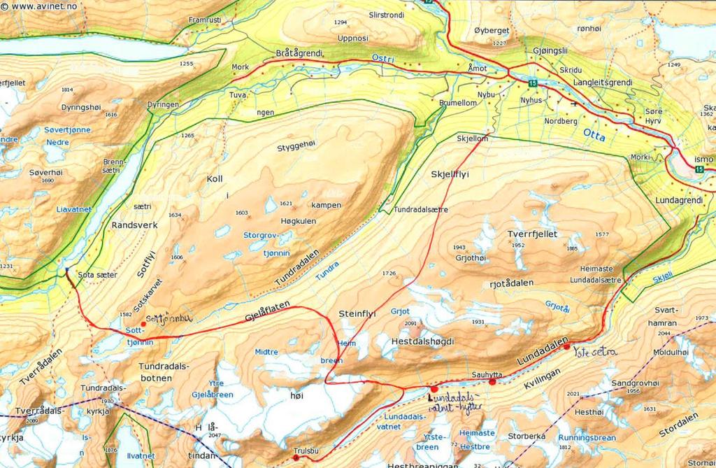 Kart over snøskutertraseane som har