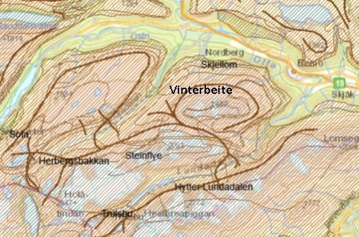 Kart over trekkvegar og kalvingsområde