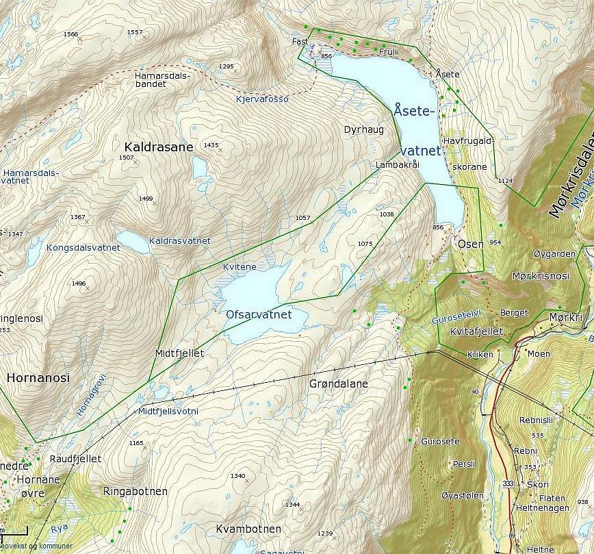 Alternativ trase ved dårleg is på Ofsarvatnet. Figur 2.