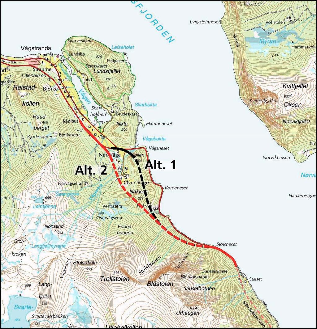 Formålet er å få en rassikker veg som bedrer fremkommelighet, miljøforhold og trafikksikkerhet langs strekningen. Figur 2: Vegen er smal og holder ikke stamvegstandard 1.3.