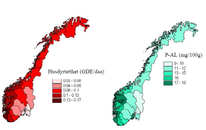 AKKUMULERENDE OVERSKUDD P-AL 7-10 P-AL 10-15 P-AL 15-20 P-AL 20-25 Fosforoverskudd År kg P/daa/år 0,5 45 56 44 36 1,0 22 28