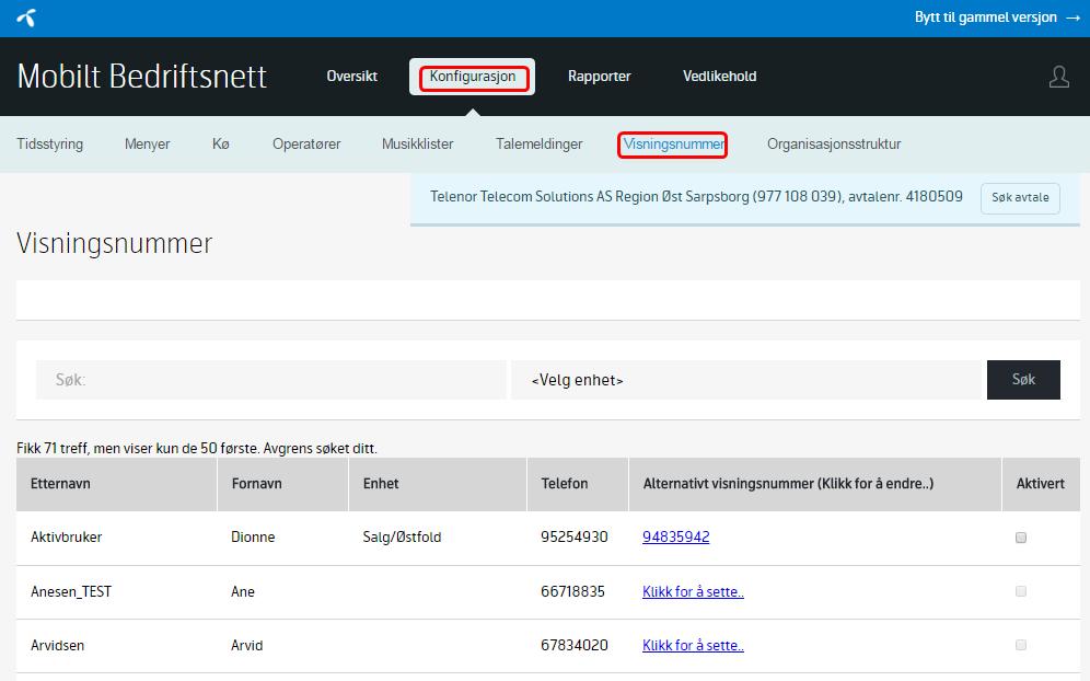 4.11 Visningsnummer Opsjonen Visningsnummer gir administrator muligheten til å la Mobilt Bedriftsnett brukere presentere seg med et alternativt nummer.