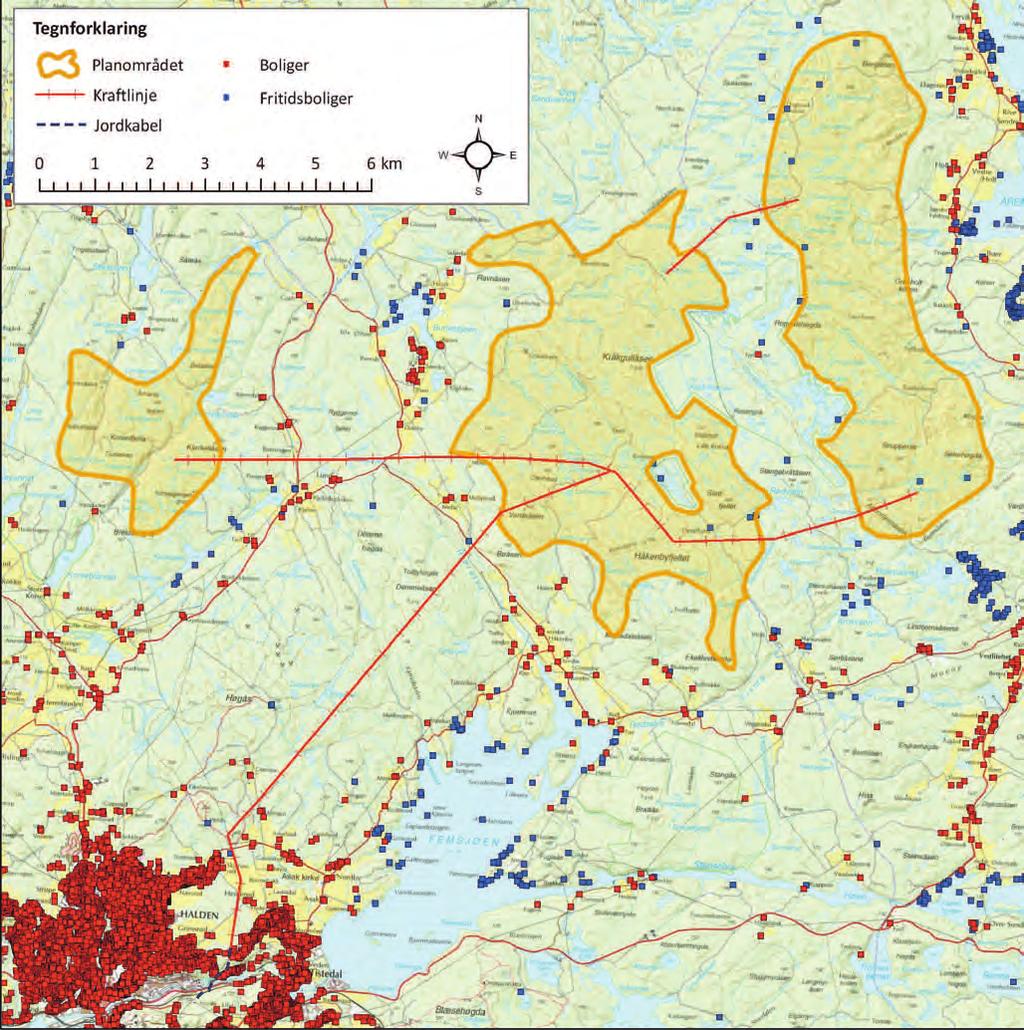 FIGUR 8. FOREKOMST AV FRITIDSBOLIGER OG BOLIGER I NÆROMRÅDET. Det vil bli gjennomført en kartlegging av kulturminner i området som en del av konsekvensutredningen (jf. kapittel 7.2.2.).