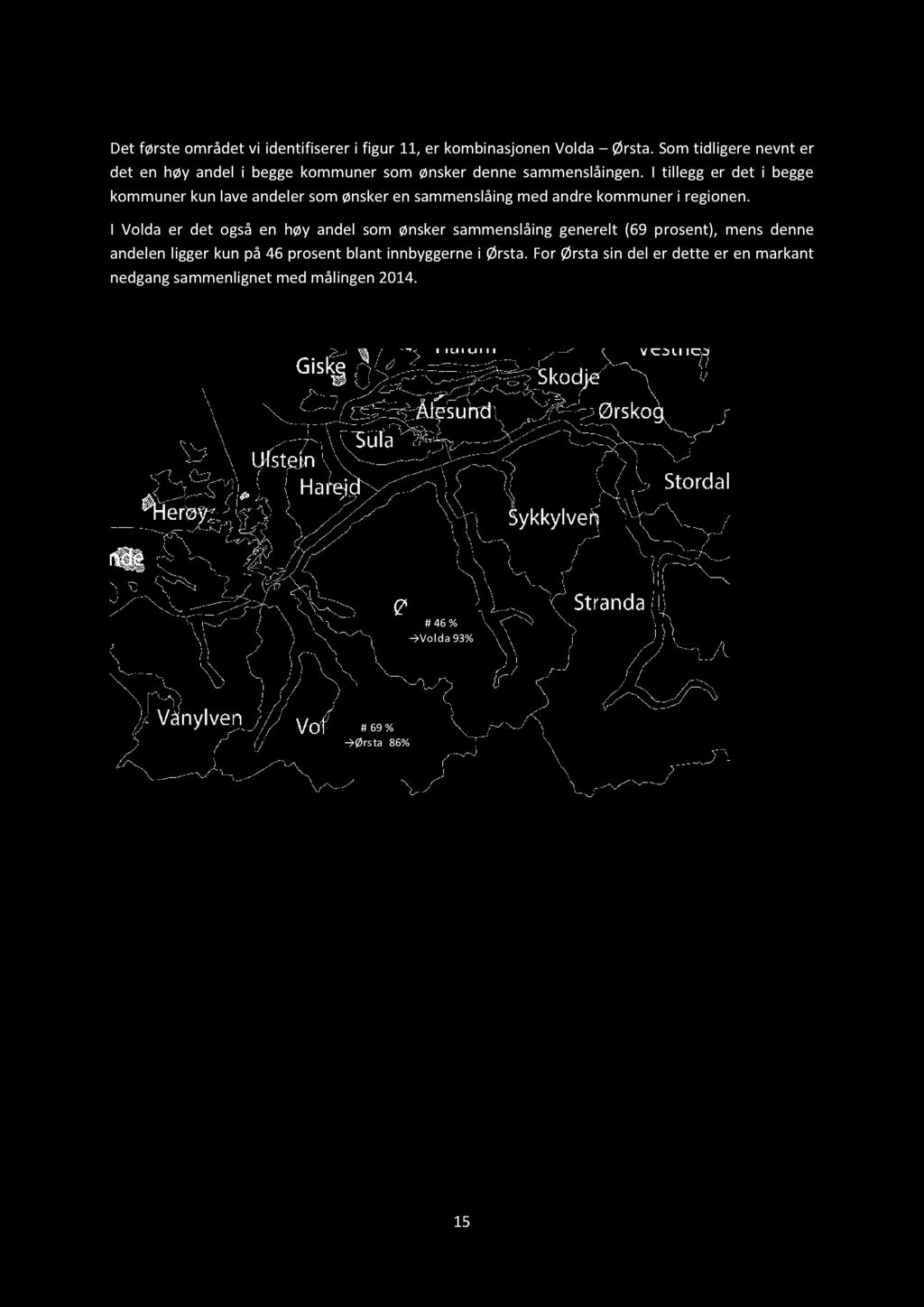 Kommunsammnslåing Ørsta-Volda Dt førstområdt vi idntifisrri figur 11, r kombinasjonnvolda Ørsta.Somtidligr nvnt r dt n høy andl i bggkommunr som ønskrdnn sammnslåingn.
