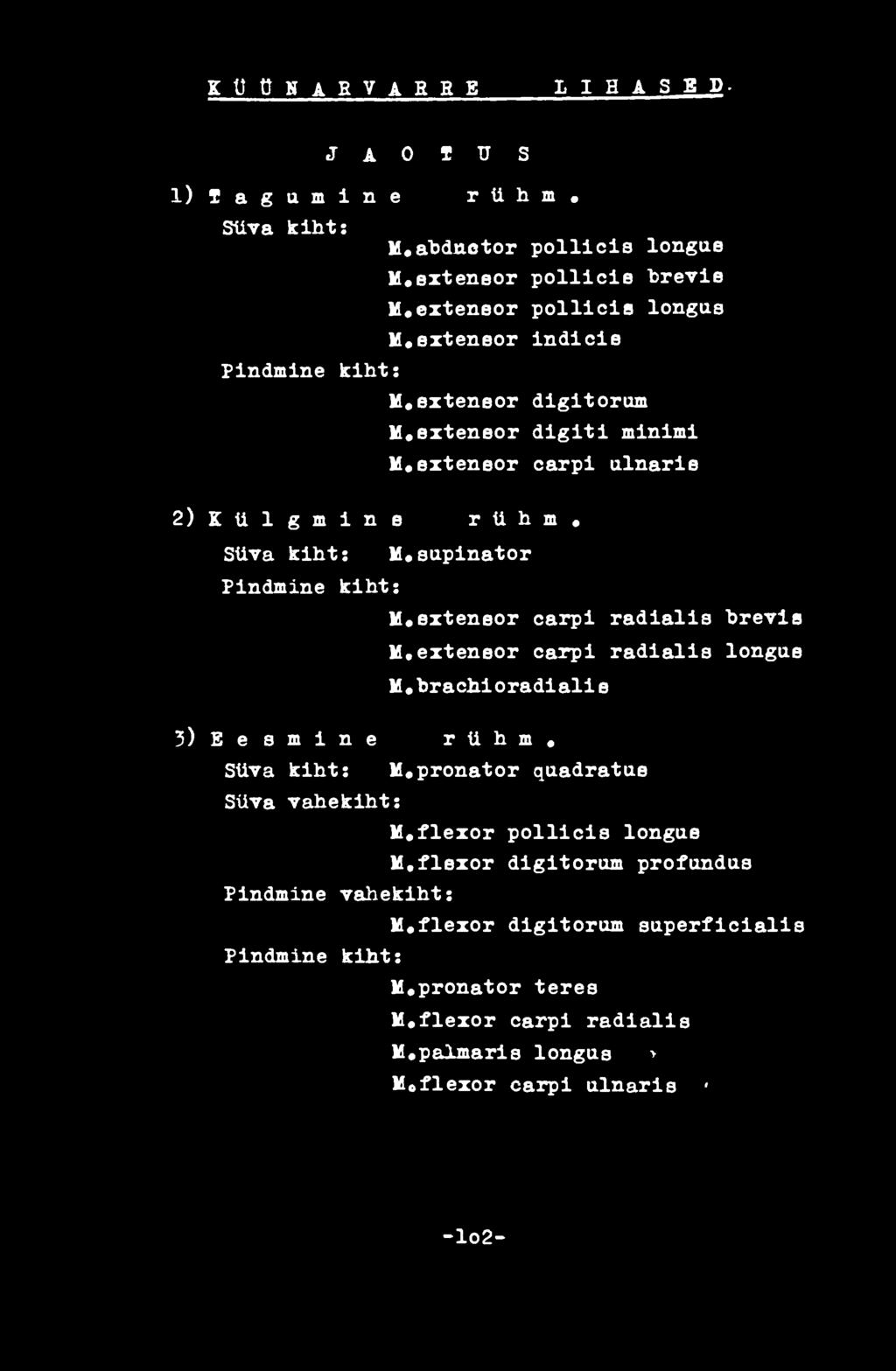 exteneor carpi radialis hrevla M.exteneor carpi radialis longue M.brachioradialie 3) E e s m i n e r ü h m. Süva kiht: M.pronator quadratue Süva vahekiht: M.