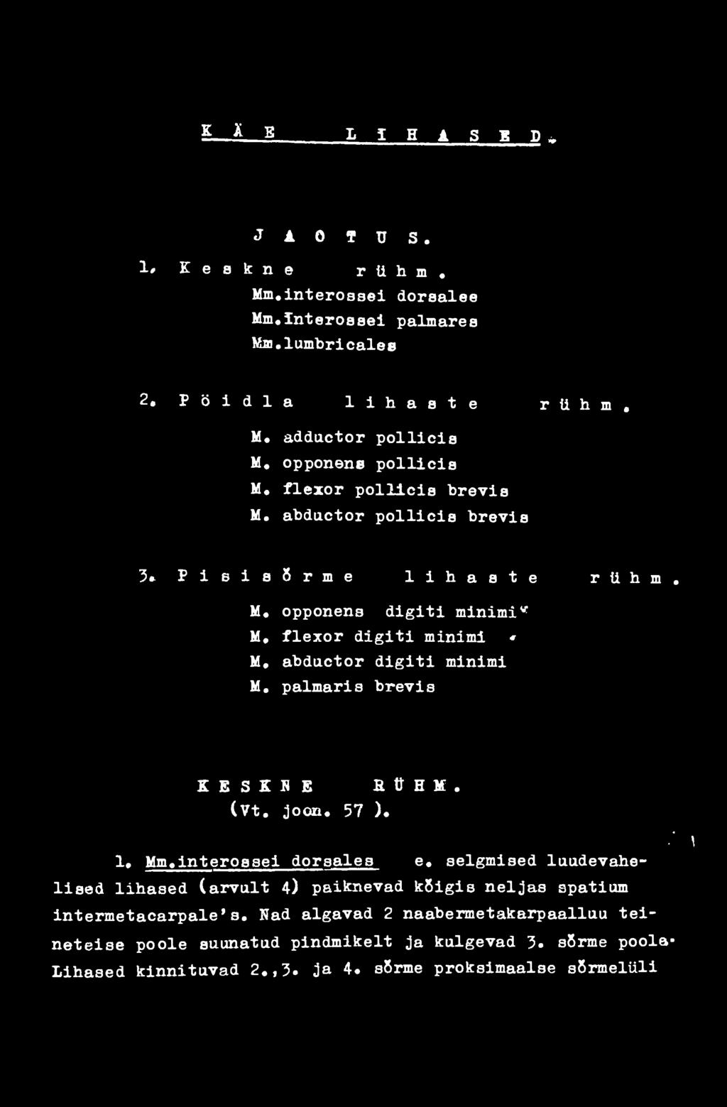 opponena digiti minimi v M, flexor digiti minimi» M, abductor digiti minimi M. palmaris brevis К В S К Б В B Ö H M. (Vt. joon. 57 ). 1, Mm.interossei dorsalea e.