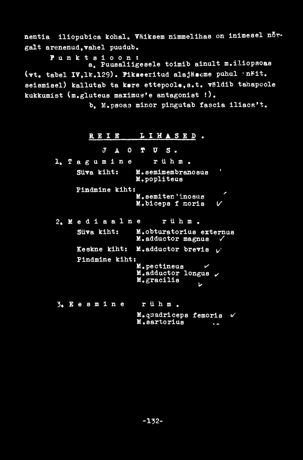 semimembranosus 1 M.popliteus Pindmine kiht : M.semiten^inosus M.biceps f noris 2» M e d i a a l n e r ü h m. Süva kiht: V M.