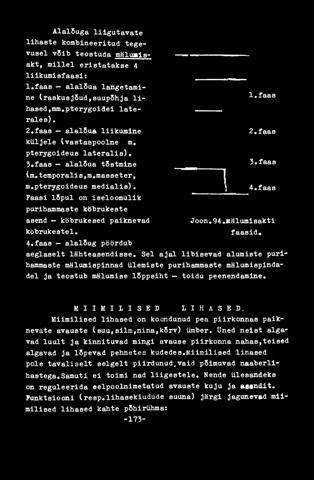 Paasi lõpul on iseloomulik purihammaste köbrukeste asend köbrukesed paiknevad köbrukestel. 4.faas alalõug pöördub l.faas 2.faas 3.faas 4.faas Joon.94.mälumisakti faasid. aeglaselt lähteasendisse.